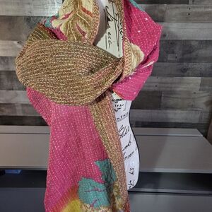 Elegant Pink and Brown Kantha Scarf